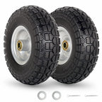 GICOOL 4.10/3.50-4" Flat Free Tire and Wheel, 10" Heavy Duty Solid Tire, 5/8" Axle Bore Hole, 2.2" Offset Hub, for Hand Truck Garden Cart Wagon Trolley Dolly Replacement, 2 Pack