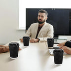 Lamosi 12 oz Disposable Coffee Cups with Lids, 50 Pack Insulated Hot Cups To Go Paper Coffee Cups with Lids and Straws, Corrugated Ripple Wall Cup for Hot Drink, Office, Coffee Bar (Black)