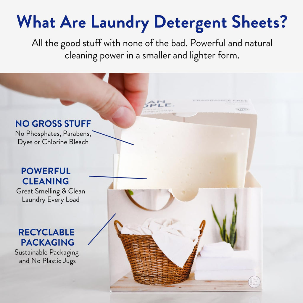 The Clean People Laundry Detergent Sheets - Laundry Soap - Ultra Concentrated, Recyclable Packaging, Stain Fighting - Fresh Scent, 96 Pack