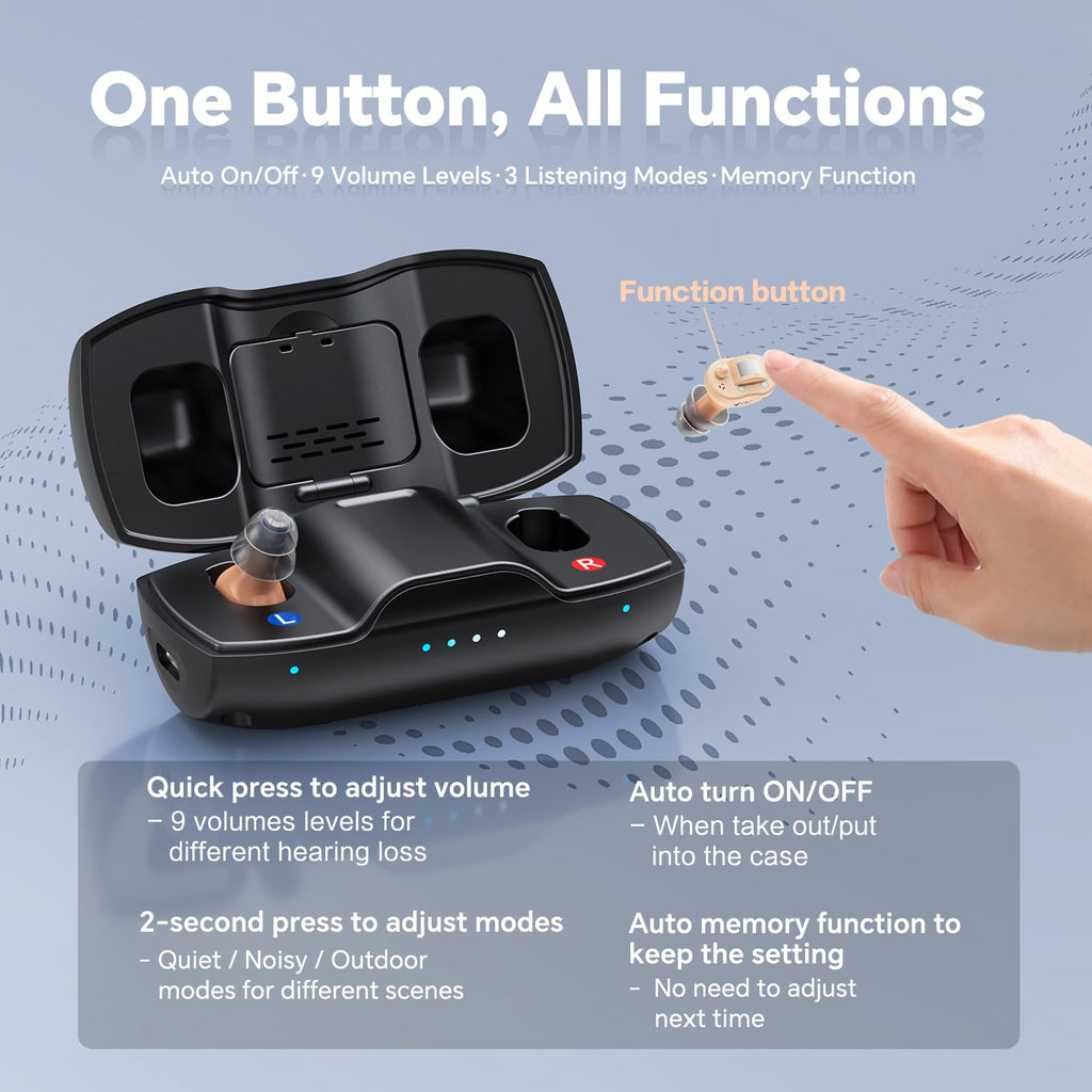 iBstone Nova Hearing Aids for Seniors Adults – Superior Sound Quality, Smart Noise Cancelling, No Feedback, Auto On/Off, Rechargeable, with Dryer Department & Anti-lost Lanyard, Over-the-Counter