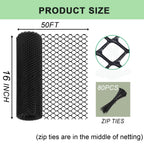 Plastic Wire Mesh Fence Roll 16 in x 50FT Plastic Chicken Mesh with 80 Pcs Zip Ties Balcony Garden Netting Fencing Barrier for Dogs, Poultry, Puppy, Garden Snake Barrier