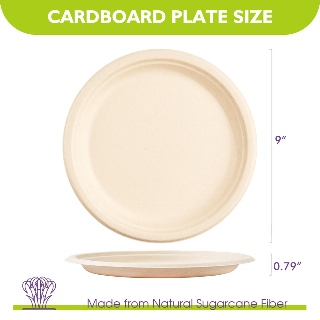 PACKINNO 9 Inch 500 Pack Compostable Paper Plates Round Unbleached Brown Plates Made from Natural Sugarcane Fibers, Biodegradable Heavy Duty Disposable Plates for Party, Camping, Picnic