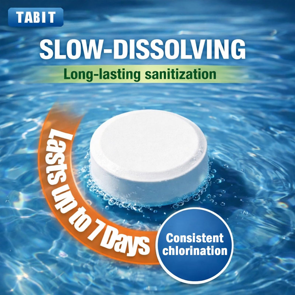 Chlorine Tablets 3 inch 10 Pounds, TABIT Swimming Pool Long Lasting Chlorinating Tablets, Slow Dissolving, Tri-Chlor for Swim Pool, Hot Tubs, Spa