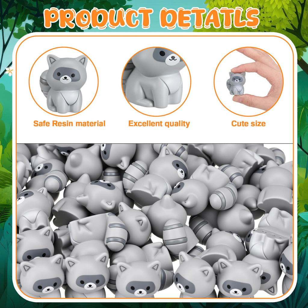 Geelin 50 Pcs Mini Resin Raccoon Figurines Small Animal Ornament Charms