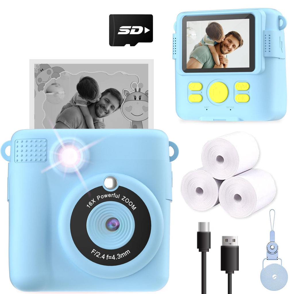 ESOXOFFORE Kids Camera Instant Print, Christmas Birthday Gifts for Kids Age 3-12, Selfie Digital Camera with 1080P Videos,Toddler Portable Travel Toy for 4 5 6 7 8 9 Year Old Boys Girls-Blue