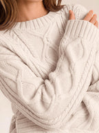 Trendy Queen Women's Oversized Cable Knit Sweaters 2026 Fall Outfits Cream