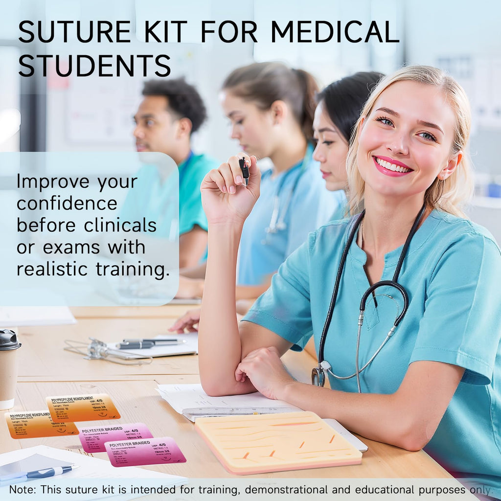 Suture Practice Kit for Medical Students - Suturing Kit Suture Pad with Pre-Cut Wounds, Suturing Threads & Tools, Wound Closure Stitches Training Kit for Med Dental Vet Students, Educational Use Only