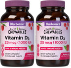 Bluebonnet Nutrition EarthSweet Vitamin D3 1000IU - Bone & Immune Support Supplement - Raspberry Chewable Vitamin D Supplement for Women & Men - Soy-Free, Gluten-Free, Non-GMO - 90 Tablets (Pack of 2)