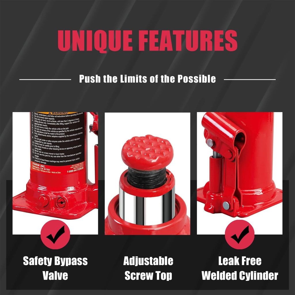 Big RED Welded Car Bottle Jack with Vertical and Horizontal Usage: Capacity 6 Ton (12,000 LBs), Red