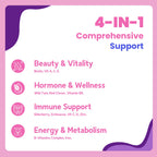 VCCVBB All-in-One Women's Multivitamin Gummies with Complete Vitamin & Mineral Complex, Herbal Blends for Energy, Overall Health, High Potency Hair Skin and Nails Vitamins, Strawberry Flavor, 60 Count