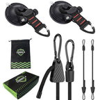 CONBOLA Suction Cups Hooks with 48-inch Adjustable Bungee Cords Set,Adjustable from 7" to 48",Car Camping Essentials Heavy Duty Tie Down Strong Power for RV Boat Window Glass Camping Trap.