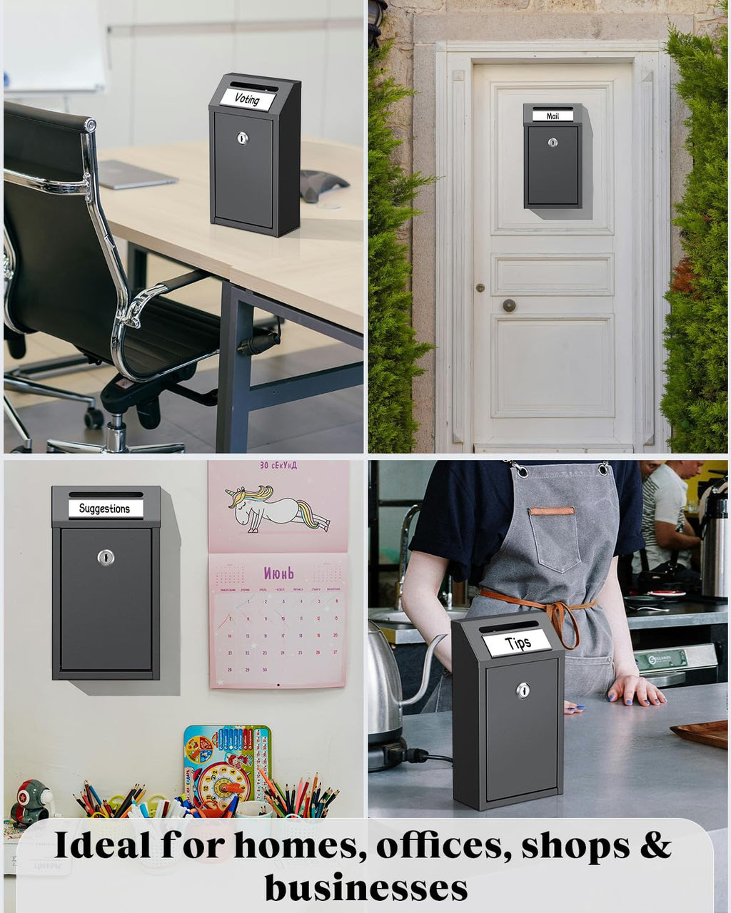 Uniclife Money Box for Cash, Wall Mount Mailboxes for Outside, Locking Mail Box Magnetic Label Holder, Key Drop Box, Cash Box with Lock, Metal Donation Box, Suggestion Box for Home, Office & Shop