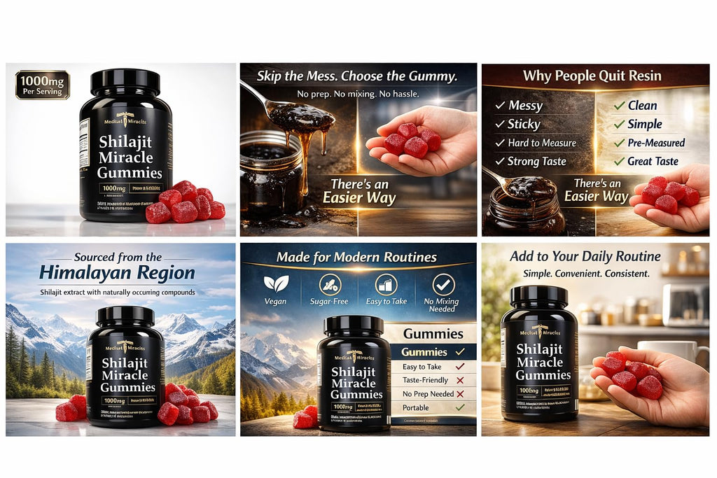 Medical Miracles Shilajit Sugar Free Energy Gummies 1000mg, Himalayan Mineral Complex with Fulvic Compounds, Vegan Chewable Supplement in Raspberry Watermelon Blend, 60 Count