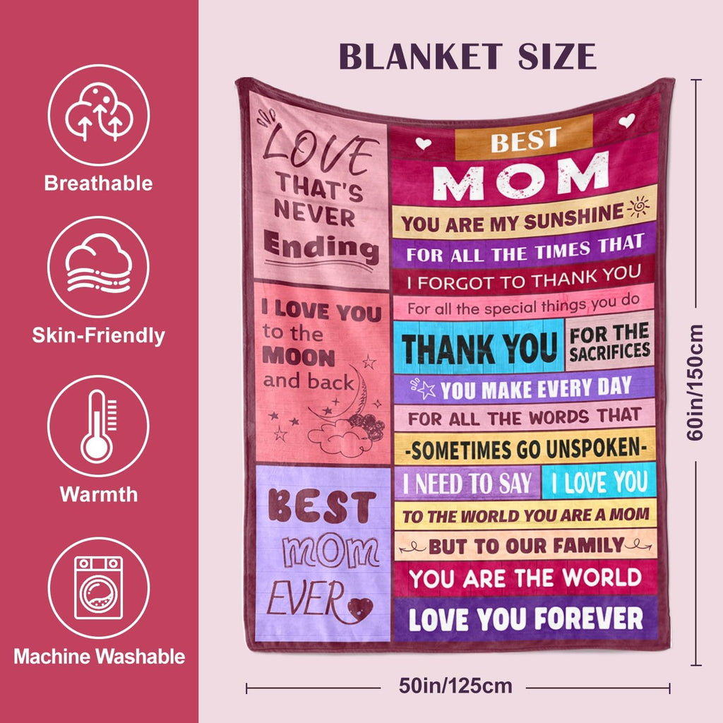 Birthday Gifts for Mom from Daughter or Son, To My Mom Blanket, 50" x 60"