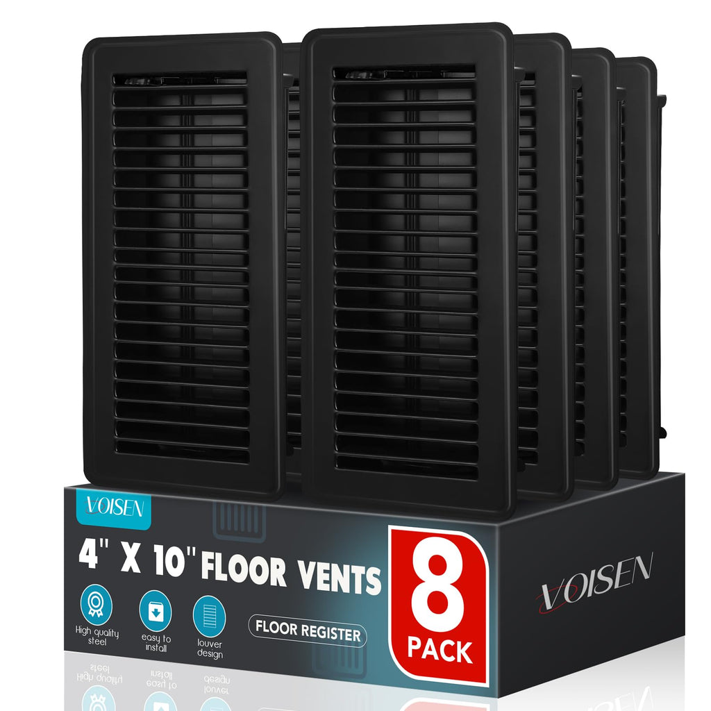 VOISEN Floor Register 4x10, 8 Pack Black Floor Vent Covers, Heavy Duty Steel Walkable Floor Vents,Vent Covers for Home Floor