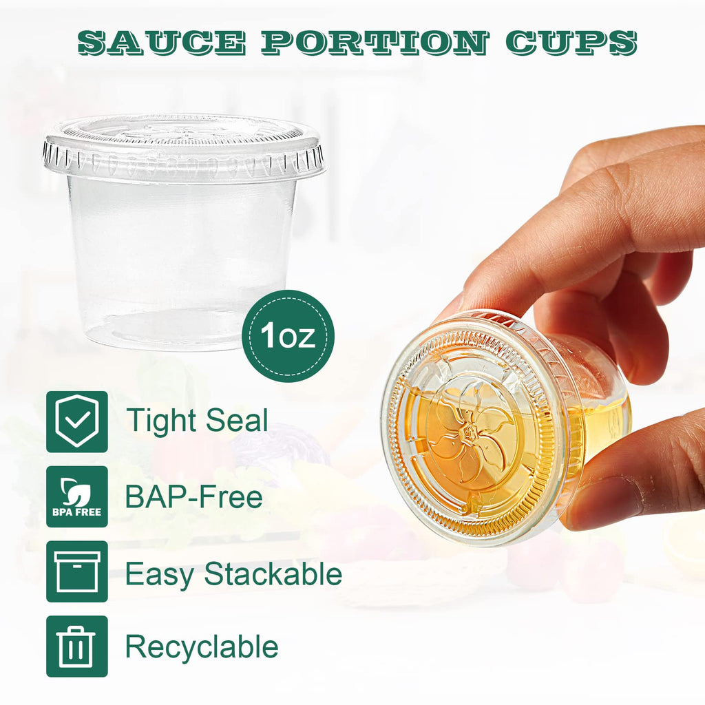Lilymicky 400 Sets 1 oz Disposable Plastic Portion Cups with Lids, Small Plastic Condiment Containers for Sauce, 1 oz Jelly Shot Cups
