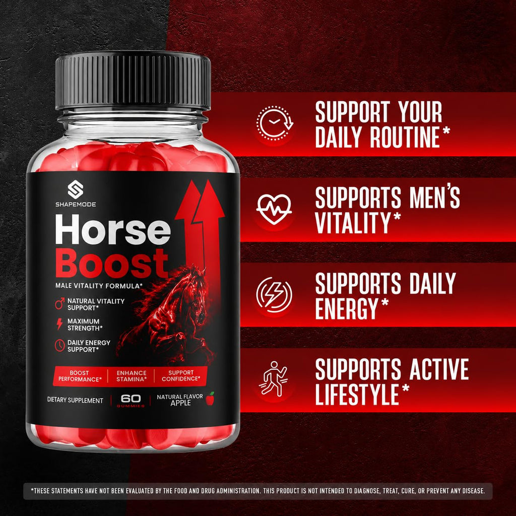 Horse Boost Gummies for Men, HorseBoost Male Gummys, Advanced Maximum Strength Supplement for Active Health & Wellness, 60 Gummies
