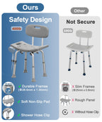 HOMLAND Shower Chair for Inside Shower with Removable Back, 400 lbs Heavy Duty Bath Seat for Bathtub, Safety Bath Stool for Seniors and Disabled, Aluminum Alloy Frame - Gray