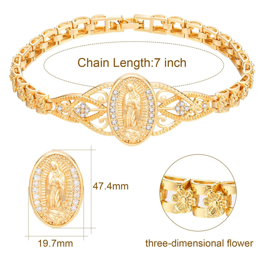Gold Catholic Bracelet for Women-14k Gold Plated Bracelet,Hypoallergenic Non Tarnish Trendy Jewelry,Dainty Stainless Steel Cubic Zirconia Religious Baptism Virgin Mary Bracelets Gifts for Mom