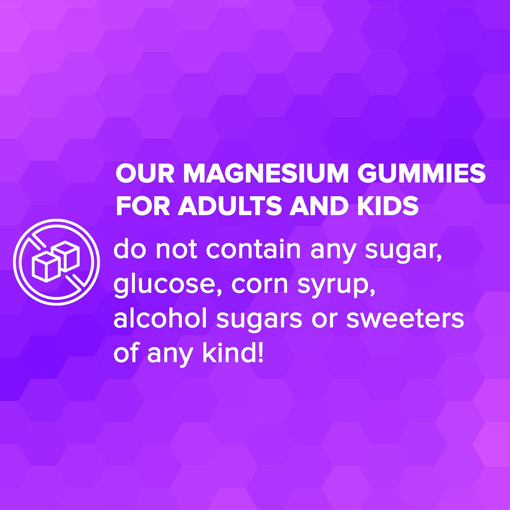 Sugar Free Magnesium Gummies - Calming Anti-Stress Gummies, Magnesium Supplement to Support Stress Relief, Sleep, Heart Health, Nerves, Muscles & Bones, 100 mg, Kids, Adults, Vegan, High Absorption