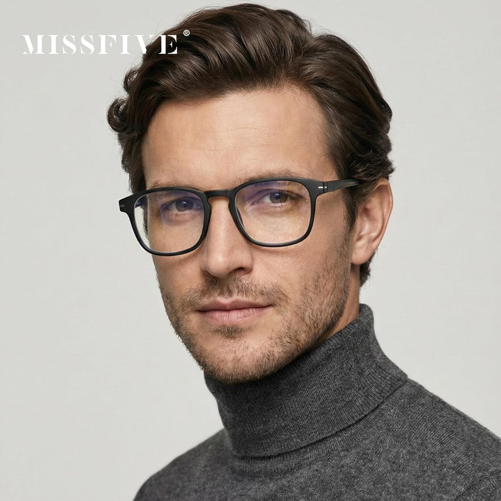 Missfive Versatile Progressive Multifocus Reading Glasses Men, Advanced Wider Spring Hinges Multifocal Computer Readers with Anti-Slip Soft Rubber Tips, No-Line Anti-Blue Light for Near Range +2.50
