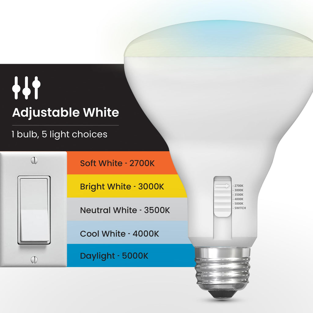 Feit Electric BR30 LED Light Bulbs, 65W Eq, Dimmable, 5CCT 6Way, 6 Pack