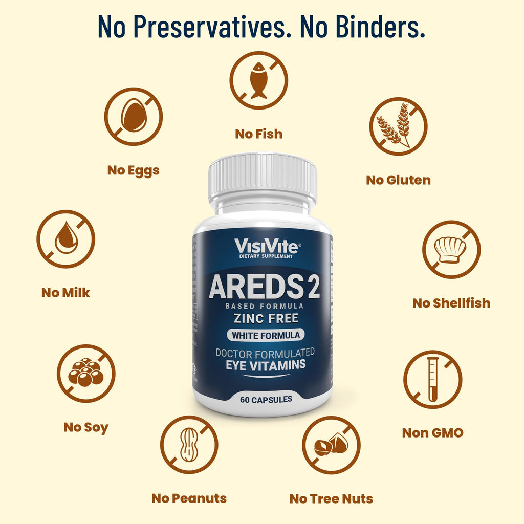 Zinc Free AREDS 2 Eye Vitamins - Zinc Free Eye Vitamins - Zeaxanthin Plus Lutein Eye Vitamins - Soy-Free VCaps - No Zinc and Copper