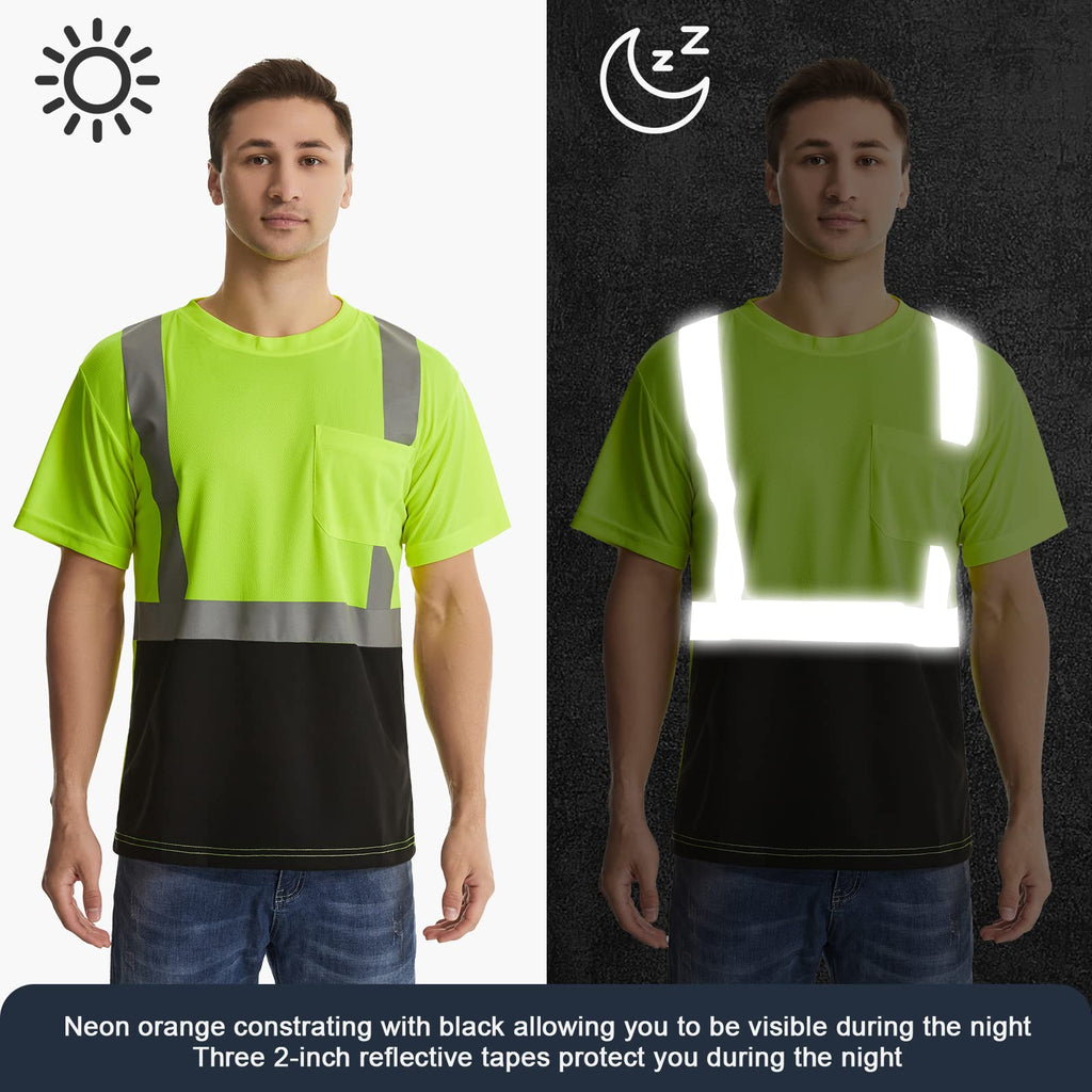 SKSAFETY High Visibility Classic T-Shirts Quick Dry Class 2 Safety Shirts for Men＆Women, Quick Dry Reflective Short Sleeve Breathable Birdeyes T-Shirt with Pocket for Construction work. XL