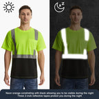SKSAFETY High Visibility Classic T-Shirts Quick Dry Class 2 Safety Shirts for Men＆Women, Quick Dry Reflective Short Sleeve Breathable Birdeyes T-Shirt with Pocket for Construction work. XL