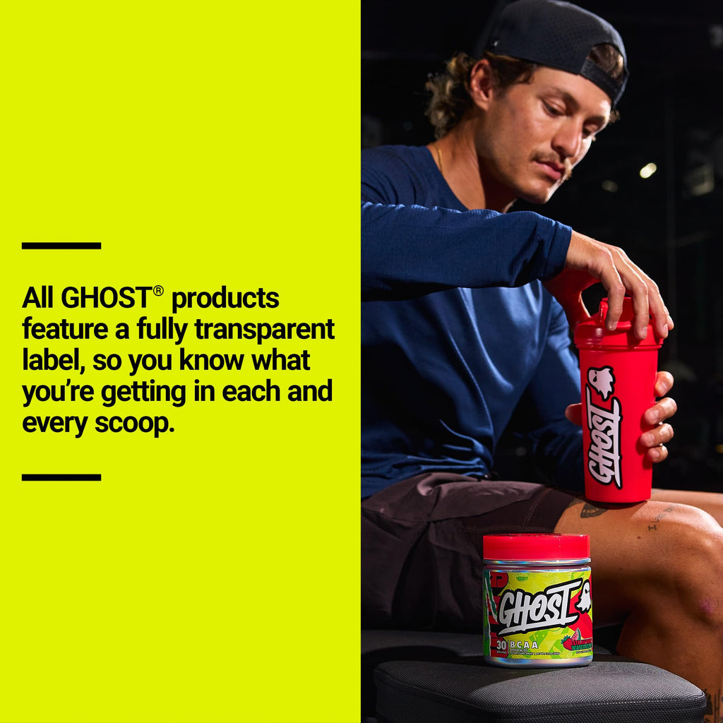 GHOST BCAA Powder Amino Acids Supplement, Strawberry Watermelon - 30 Servings - Sugar-Free Intra, Post & Pre Workout Amino Powder & Recovery Drink, 7G BCAA