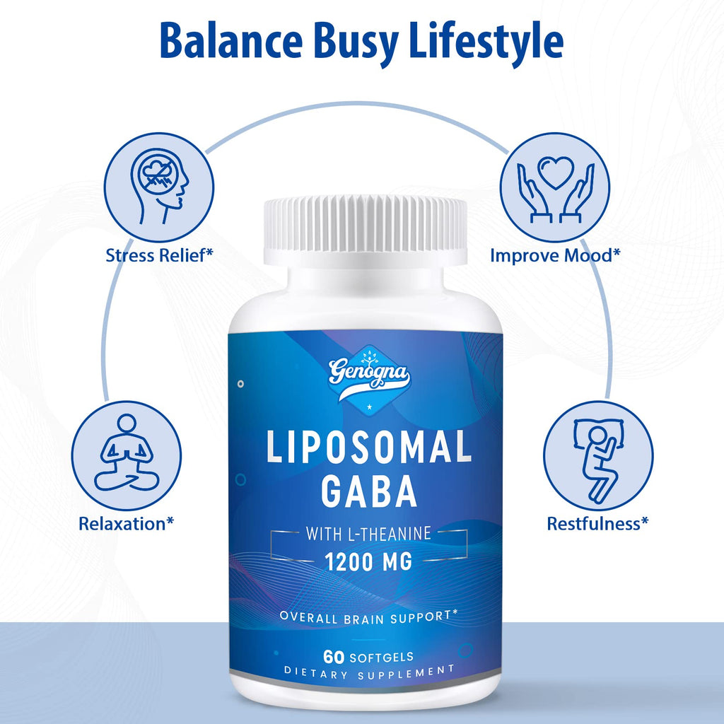 Genogna Liposomal GABA with L-Theanine 1200mg Supplements 1 Pack for Adults
