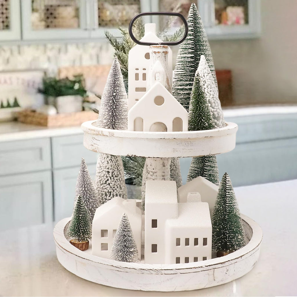 Christmas Decorations - Village Sets of 5 Lighted Ceramic Houses & 9 Trees