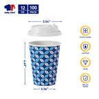 JOLLY CHEF 12oz Paper Coffee Cups with Lids 100 Pack