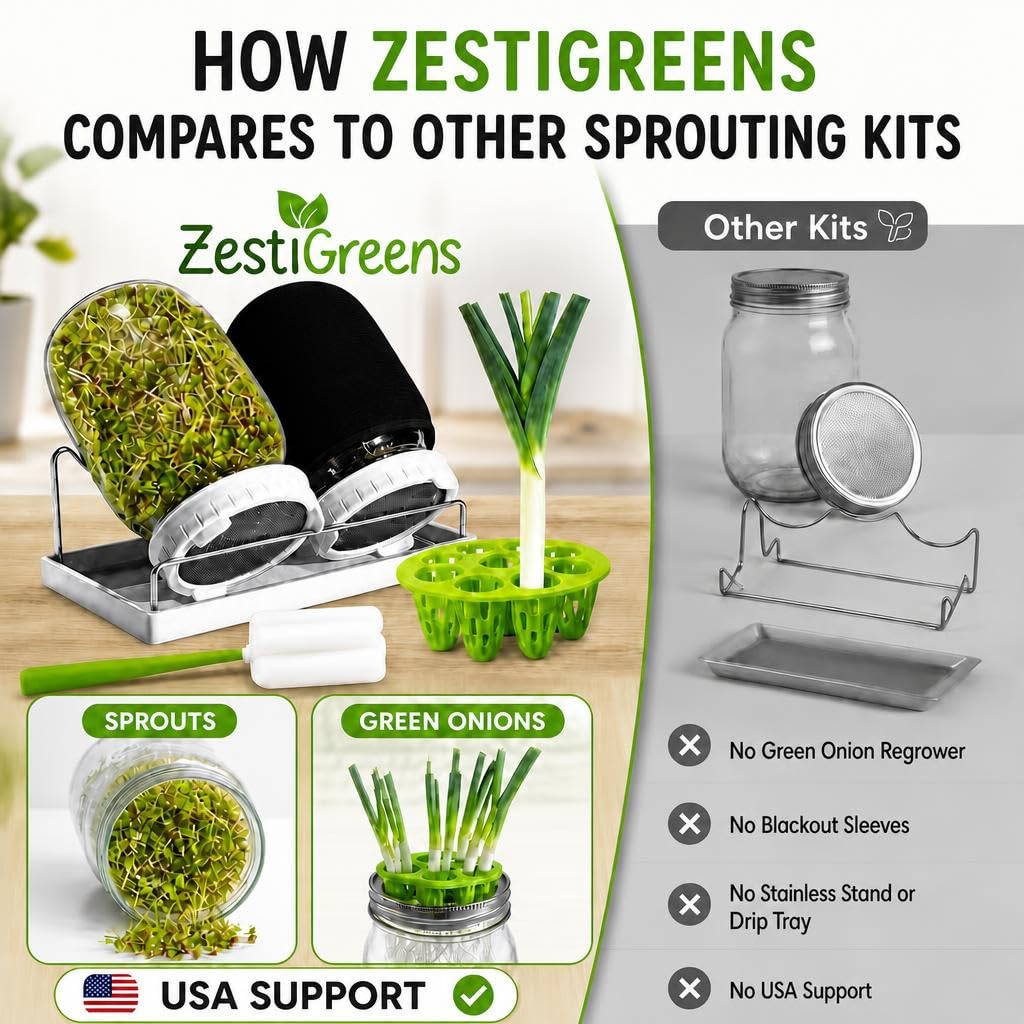 Sprouting Jar Kit - 2 Wide-Mouth Mason Jars with Stand and Sprout Lids
