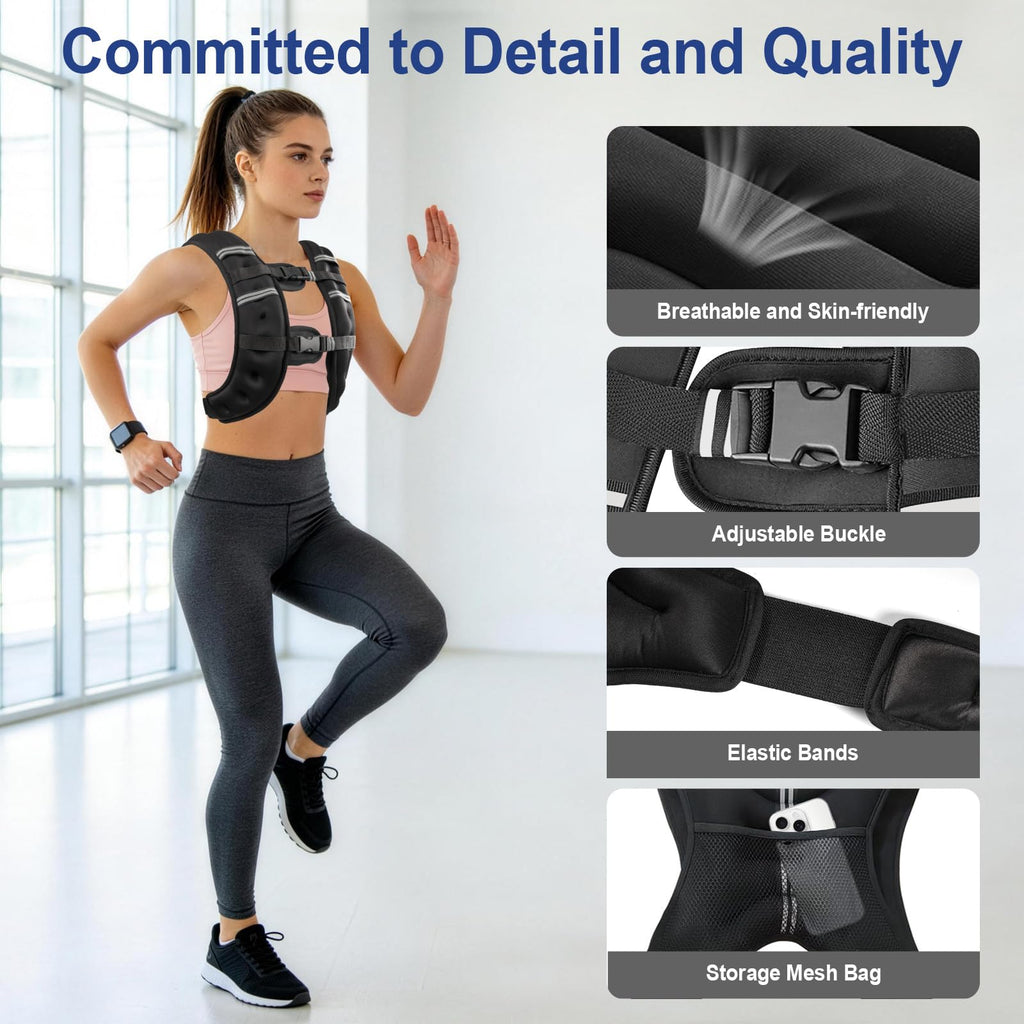 Weighted Vest with Two Adjustment Straps for Men Women, 8lbs/12lbs/16lbs/20lbs Weight Vest with Reflective Stripes for Workout, Strength Training, Running, Fitness, Muscle Building, Weight Loss