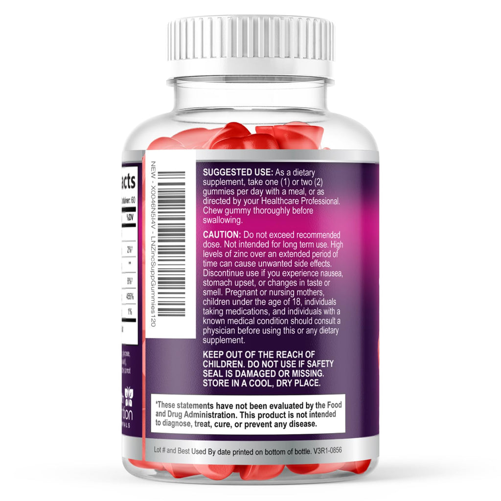 Zinc Gummies 50mg per Serving - Extra Strength Immune Support Antioxidant Gummy, Non-GMO & Gluten Free - Best Zinc Supplement for Skin Bone & Heart Health - Chewable Tasty Berry Flavor - 120 Gummies
