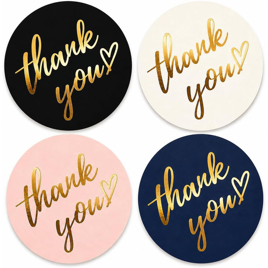 500 PCS Thank You Sticker Labels Roll, 1.5 Inch Round Gold Foil