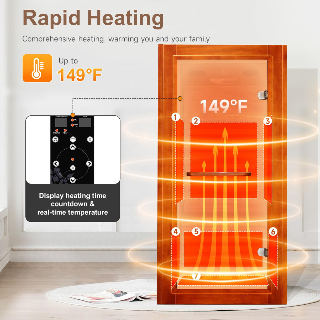 OUTEXER Far Infrared Sauna Home Sauna Spa Room Low-EMF 1020W Indoor Wood Saunas for Home with 7 Color Light 31.5"x31.5"x63"