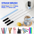 Holikme 6 Pack Bottle Brush 14" Stainless Steel Straw Cleaner Brush,Black