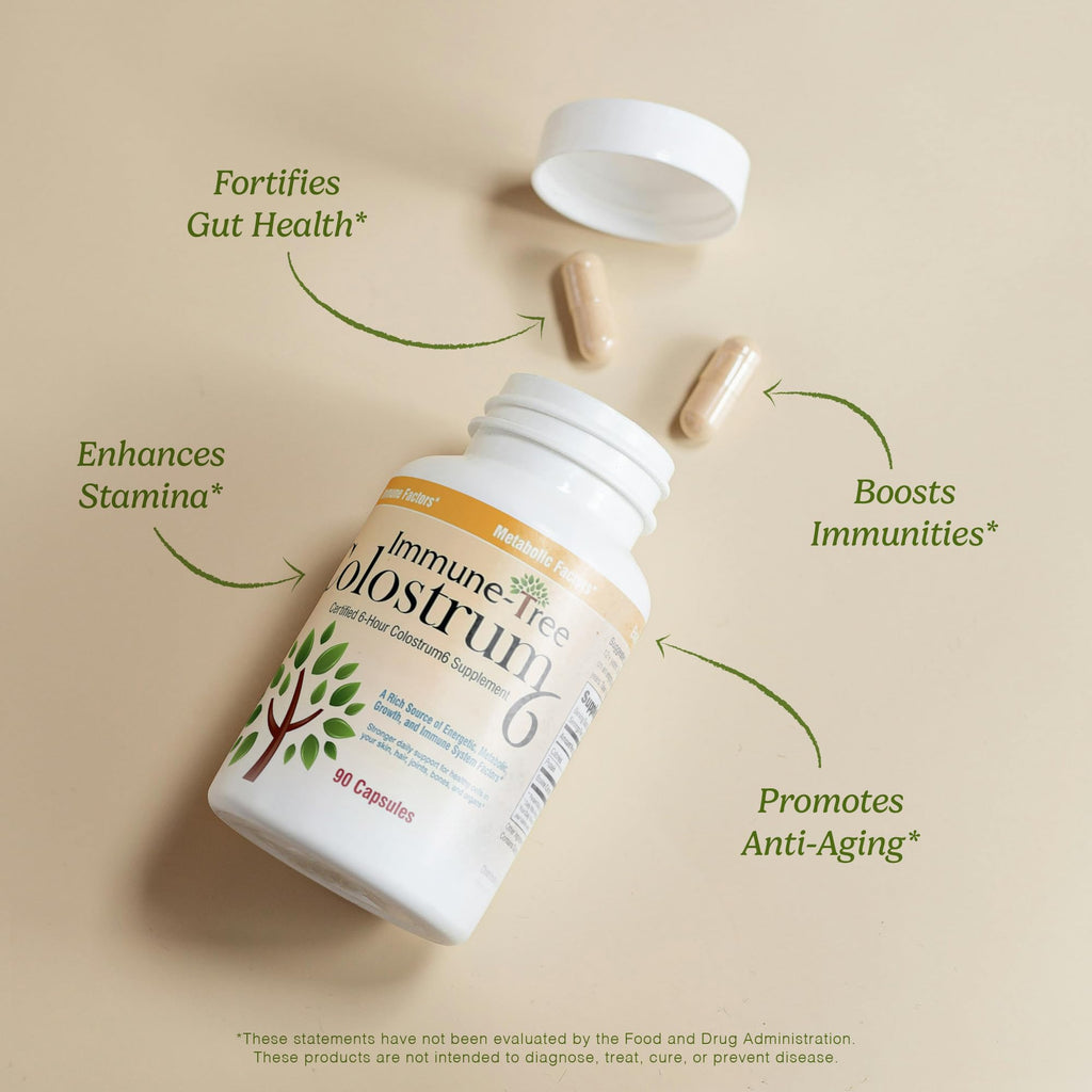 Immune-Tree 100% Pure Bovine Colostrum (Grass-Fed) | High IgG for Immune Support & Gut Health | Anti-Aging | Colostrum Supplement for Adults & Kids | 90 Capsules | 30 Servings