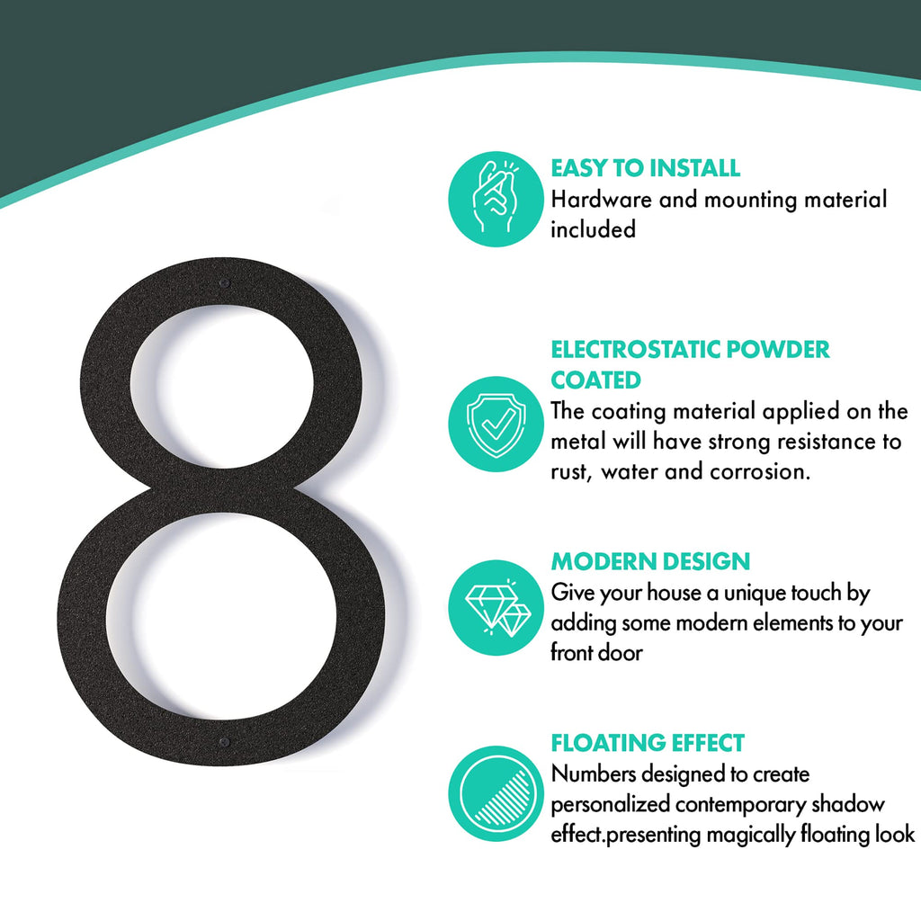 12 Inch Modern Floating House Numbers for Outside | Large Metal House Numbers for Outdoors | Black Coated Rust-Proof Home Address Numbers/Plaques | Metal Numbers