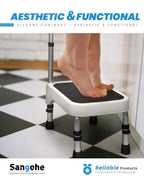 Sangohe Step Stool with Handle for Elderly, Aluminum Step Stools for Adults, Step Stool for Bed, Step Stool with Adjustable Handle and Legs, 275LBS Weight Capacity, 503A