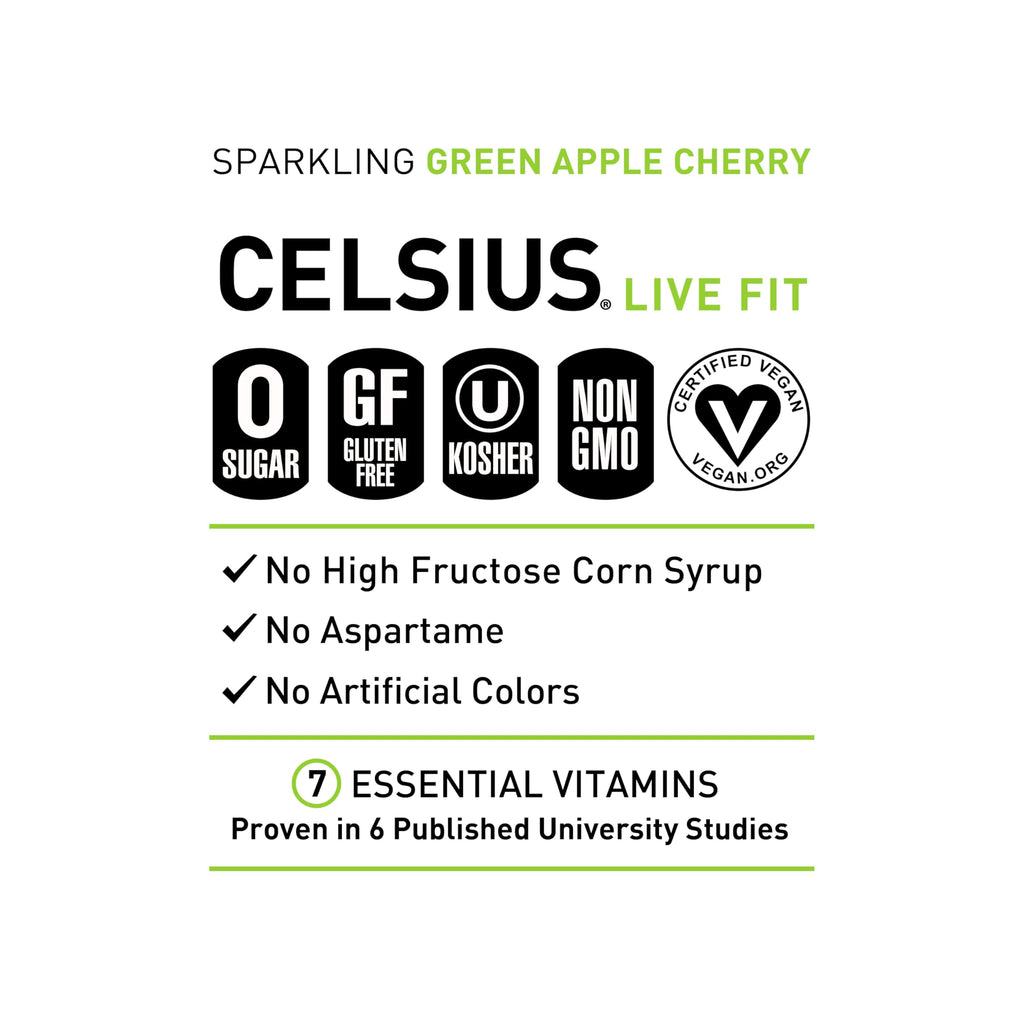 CELSIUS Sparkling Green Apple Cherry, Sugar Free Energy Drink, 12 Fl Oz (Pack of 12)