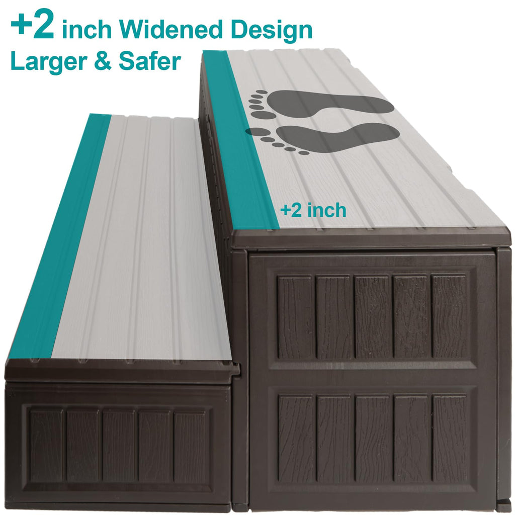 ROMIVO Hot Tub Steps with Storage Extra Wide, 2-Step Spa Stairs — Non-Slip Heavy Duty 500 lbs, Easy Assembly, Slip-Resistant, Universal for Hot Tub, RV, Camper, Pool Deck & Bath — Fits Any Size, Brown