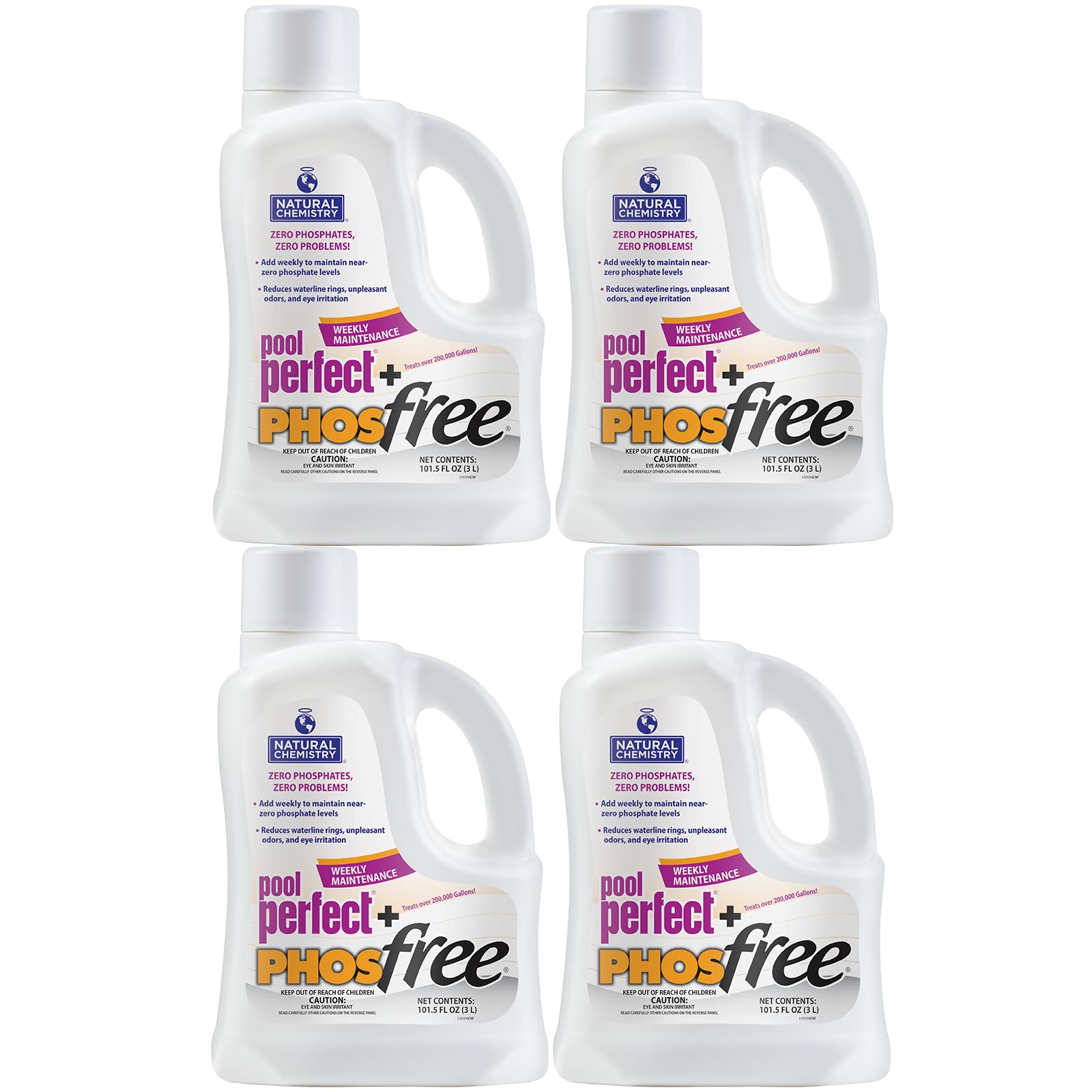 Natural Chemistry Pool Perfect + Phosfree, 3 L, 4 Pack, Phosphate Remover, Reduces Waterline Rings, Unpleasant Odors & Eye Irritation