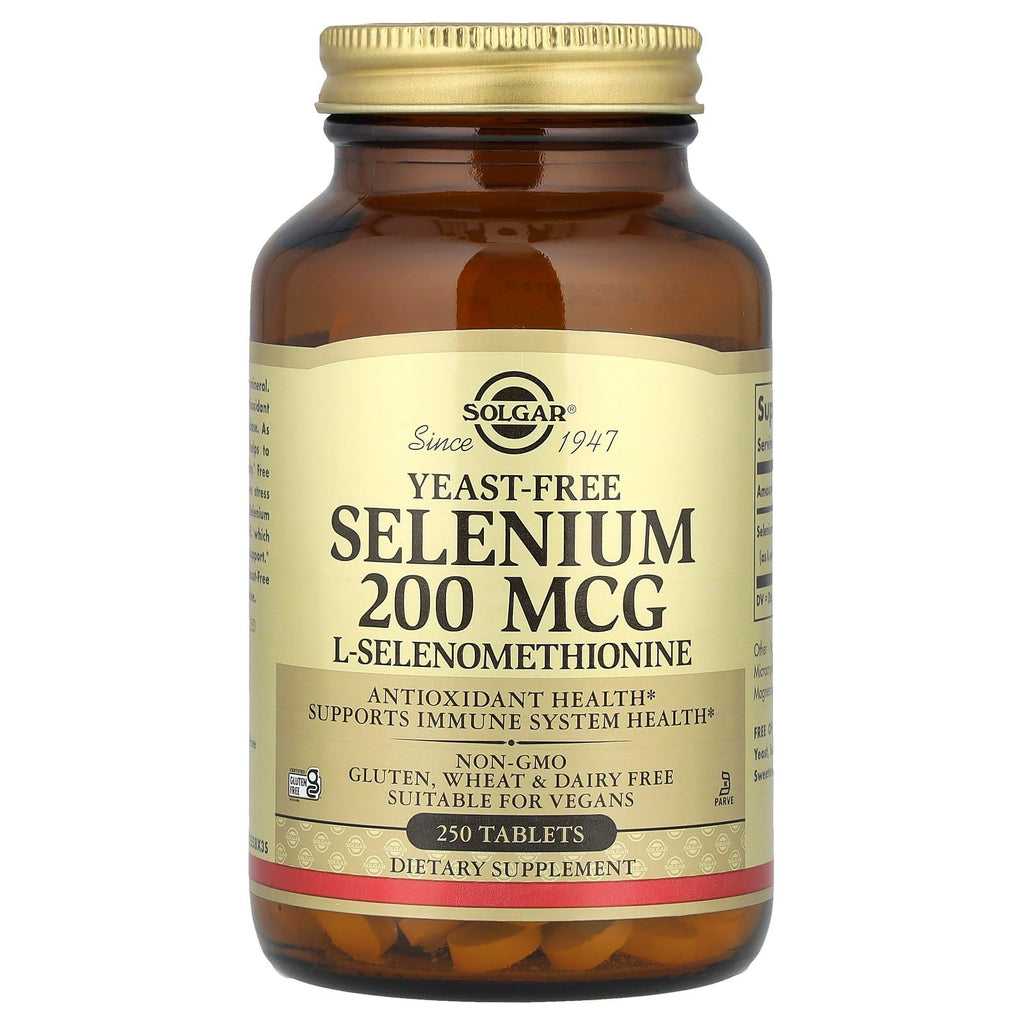 Solgar Yeast-Free Selenium 200 mcg, 250 Tablets - Supports Antioxidant & Immune System Health - Non-GMO, Vegan, Gluten Free, Dairy Free, Kosher - 250 Servings