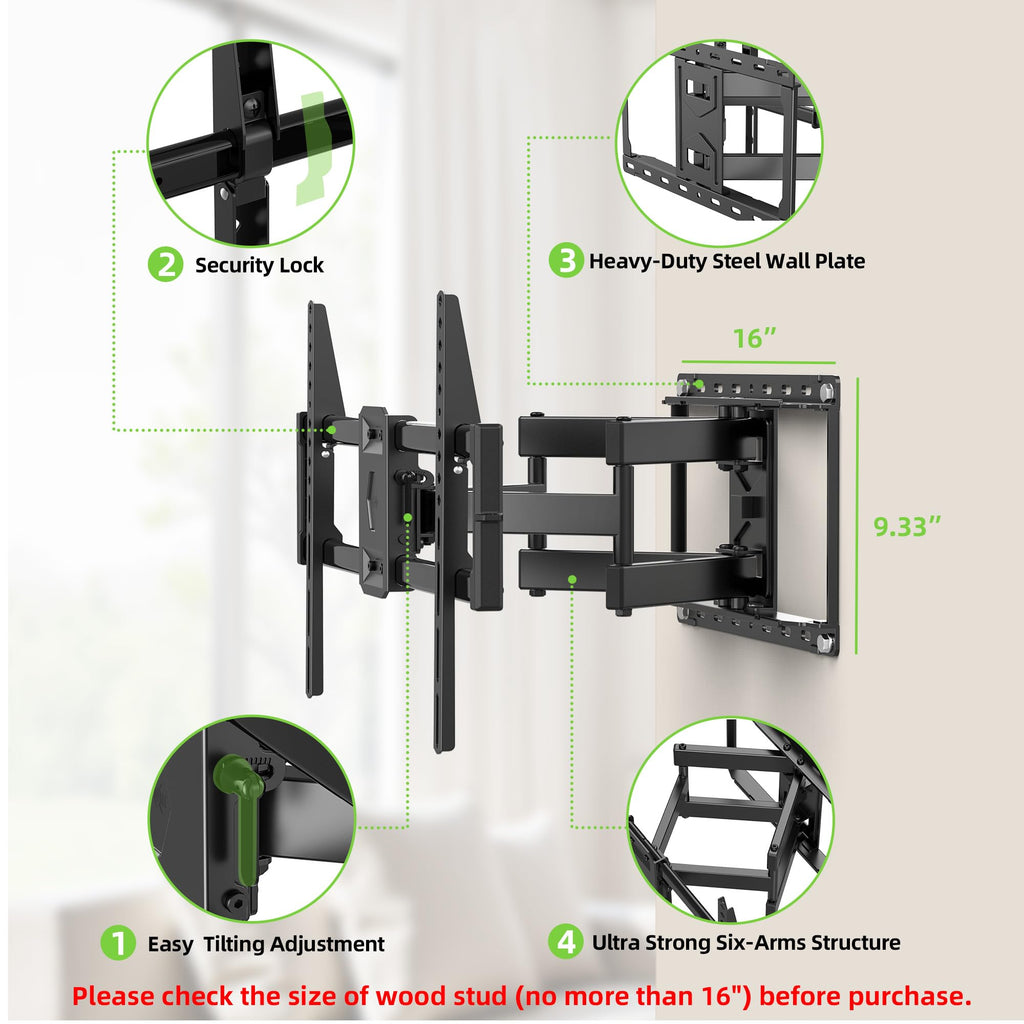 USX Mount Full Motion TV Wall Mount for Most 42-90" TV Holds up to 132lbs