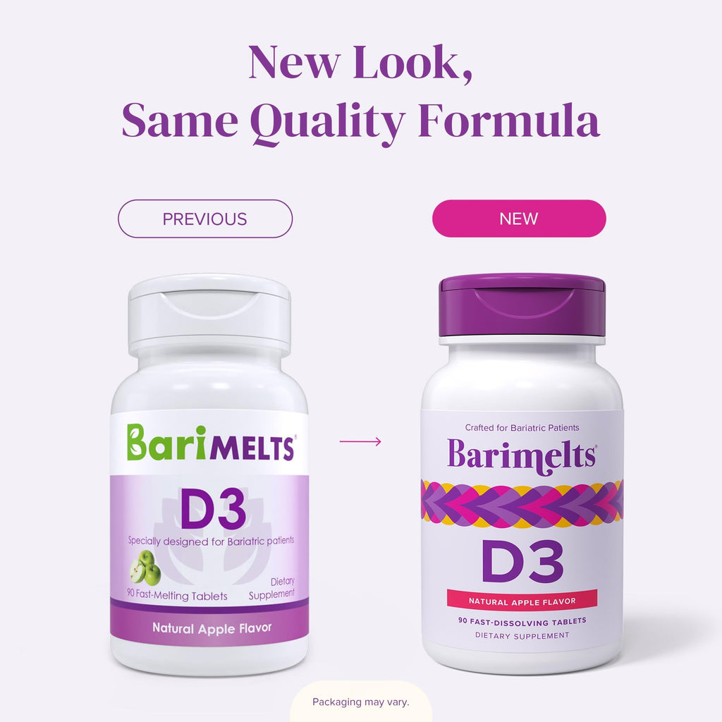 BariMelts Vitamin D3 5000 IU, 90 Fast-Dissolving Tablets (3-Month Supply), Bariatric Vitamins for Women, Natural Apple Flavor