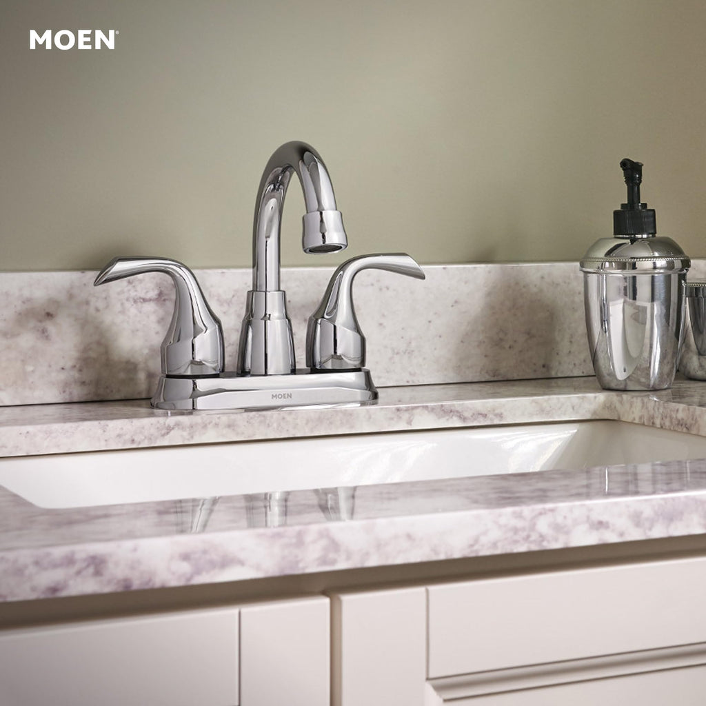 Moen Idora Chrome Two-Handle Centerset Bathroom Sink Faucet with Drain Assembly, 84115