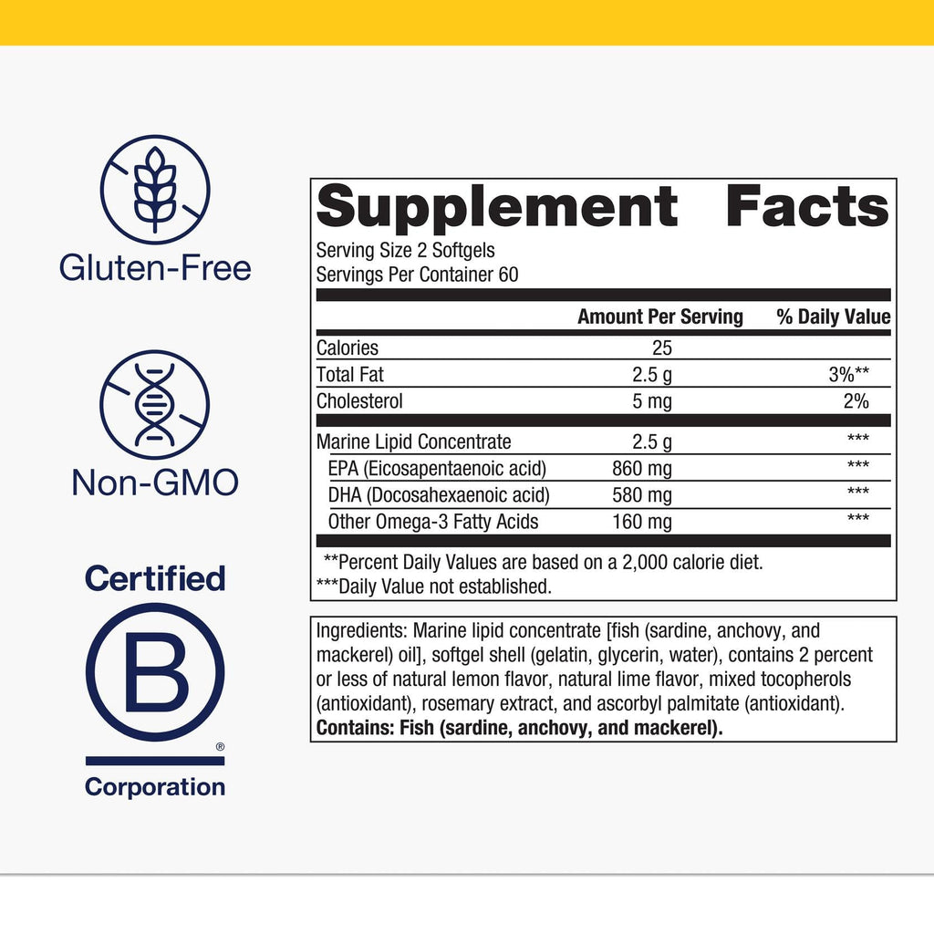 Metagenics OmegaGenics Fish Oil EPA-DHA 720 mg - High Potency Omega-3 Supplement* - Supports Heart, Joint, Brain & Immune Health* - Sustainably Sourced, Purity-Tested Fish Oil - 120 Softgels